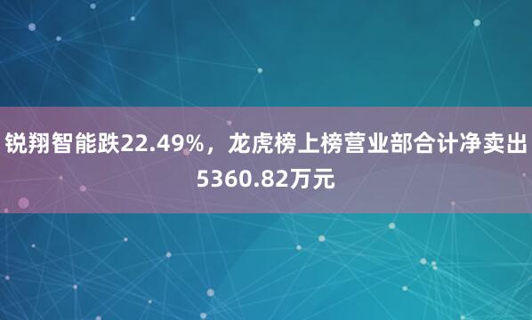 锐翔智能跌22.49%，龙虎榜上榜营业部合计净卖出5360.82万元